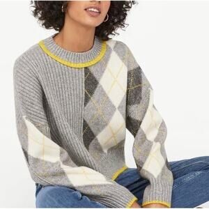 Pringle of Scotland x H&M Gray Ribbed Knit Argyle Crewneck Sweater Size Small